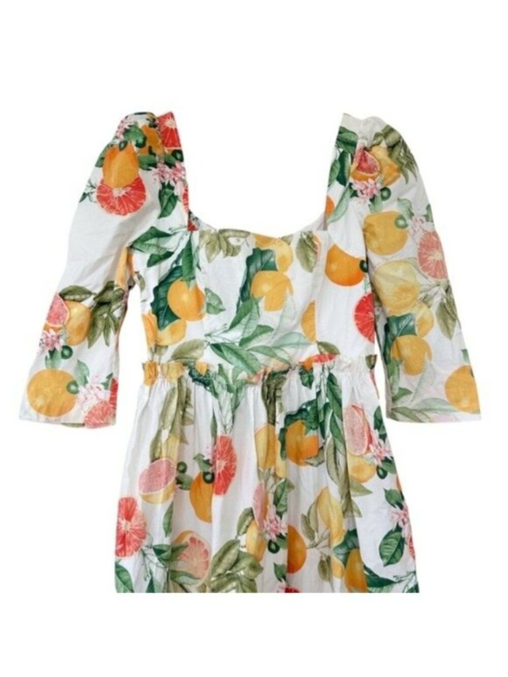 Cara Cara Blue Hill Citrus Fruit Print Cotton Tiered Maxi Dress Size 2 - Picture 4 of 13